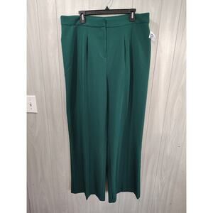 NYCC Trouser Womens 16 Career Pleated Wide Leg Slacks Pants Emerald Green Mature